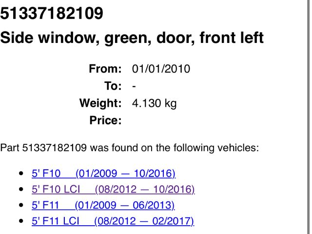 bontott BMW 5 F10 Bal első Ablak