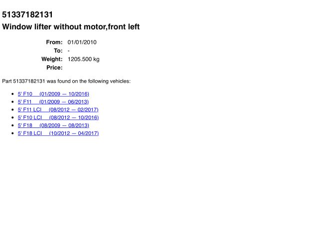 bontott BMW 5 F10 Bal első Ablakemelő Szerkezet (Elektromos)