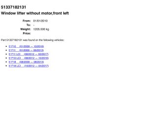 bontott BMW 5 F10 Bal első Ablakemelő Szerkezet (Elektromos)