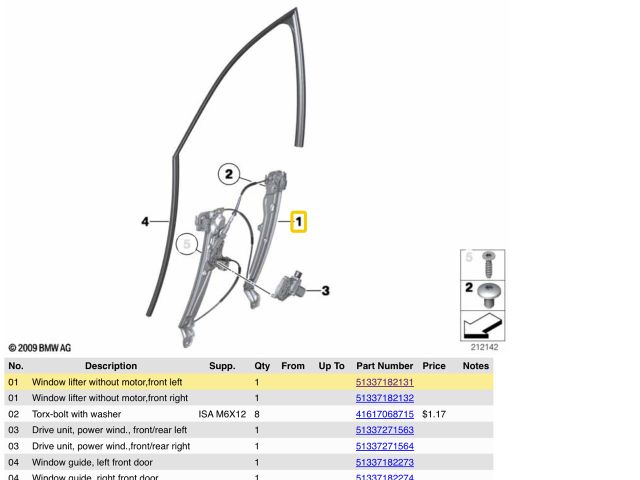 bontott BMW 5 F10 Bal első Ablakemelő Szerkezet (Elektromos)