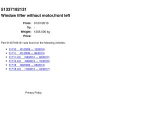 bontott BMW 5 F10 Bal első Ablakemelő Szerkezet (Elektromos)