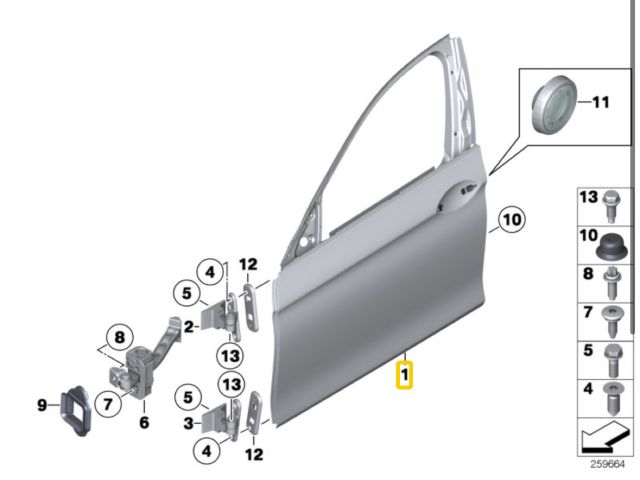 bontott BMW 5 F10 Bal első Ajtó (Üres lemez)