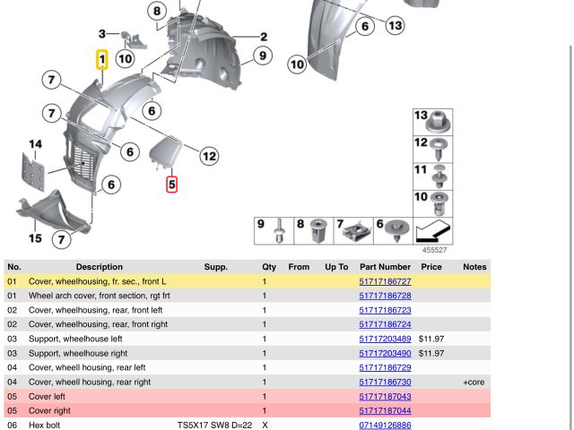 bontott BMW 5 F10 Bal első Első Dobbetét (Kerékjárati, Műanyag)