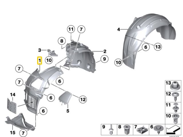 bontott BMW 5 F10 Bal első Első Dobbetét (Kerékjárati, Műanyag)