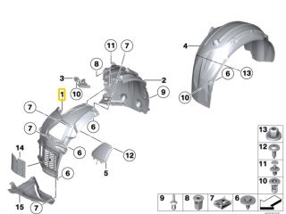 bontott BMW 5 F10 Bal első Első Dobbetét (Kerékjárati, Műanyag)