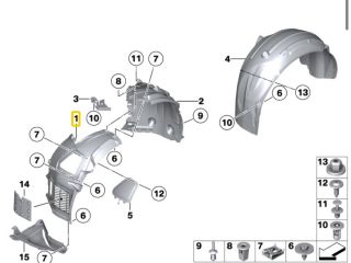 bontott BMW 5 F10 Bal első Első Dobbetét (Kerékjárati, Műanyag)