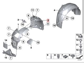 bontott BMW 5 F10 Bal első Hátsó Dobbetét (Kerékjárati, Műanyag)