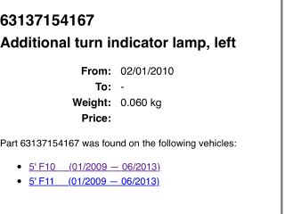 bontott BMW 5 F10 Bal első Irányjelző