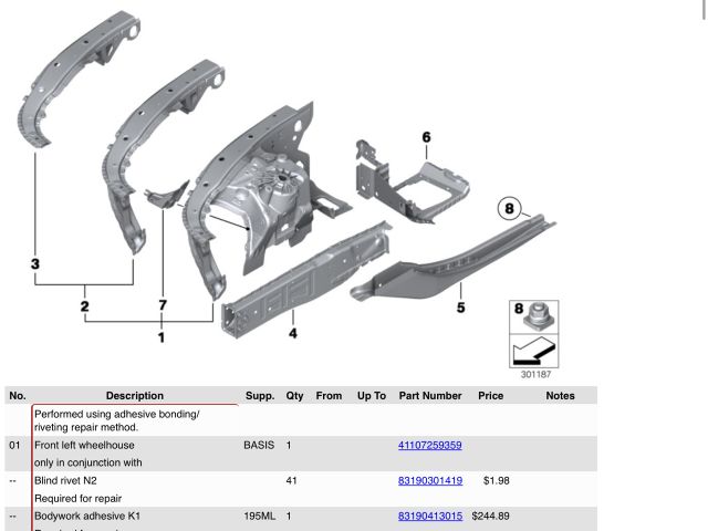 bontott BMW 5 F10 Bal első Negyed Karosszéria Csomag
