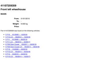 bontott BMW 5 F10 Bal első Negyed Karosszéria Csomag