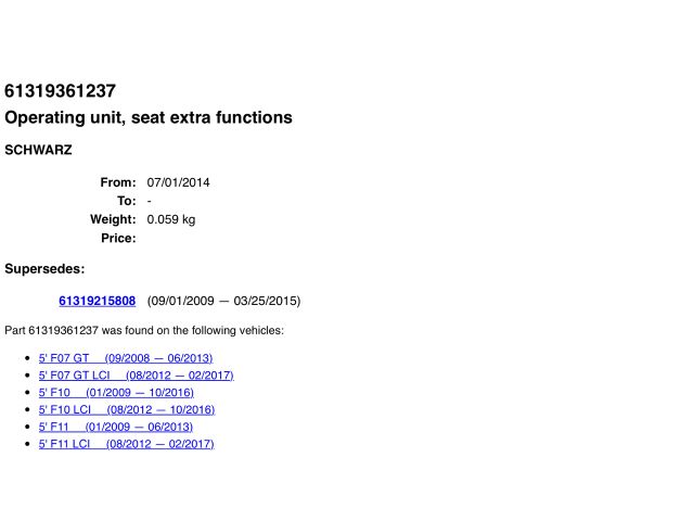 bontott BMW 5 F10 Bal első Ülésállító Kapcsoló