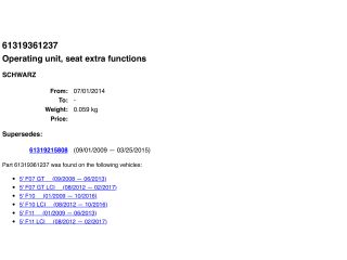 bontott BMW 5 F10 Bal első Ülésállító Kapcsoló