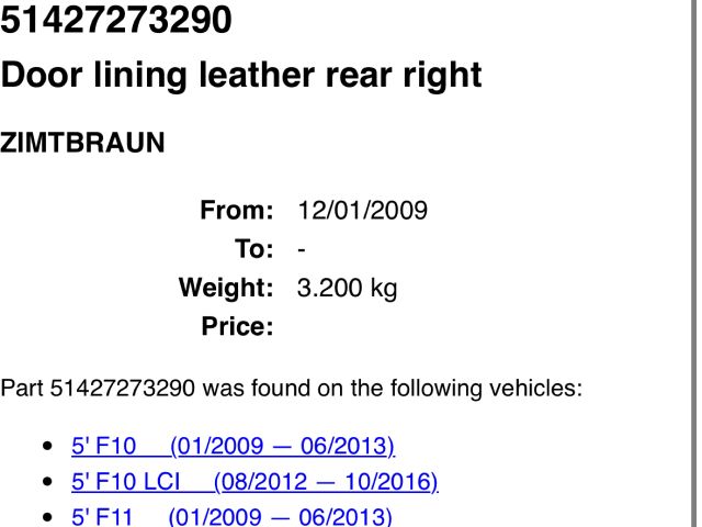 bontott BMW 5 F10 Bal hátsó Ajtó Kárpit