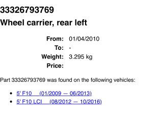 bontott BMW 5 F10 Bal hátsó Csonkállvány Kerékaggyal