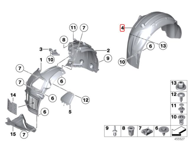 bontott BMW 5 F10 Bal hátsó Dobbetét (Kerékjárati, Műanyag)
