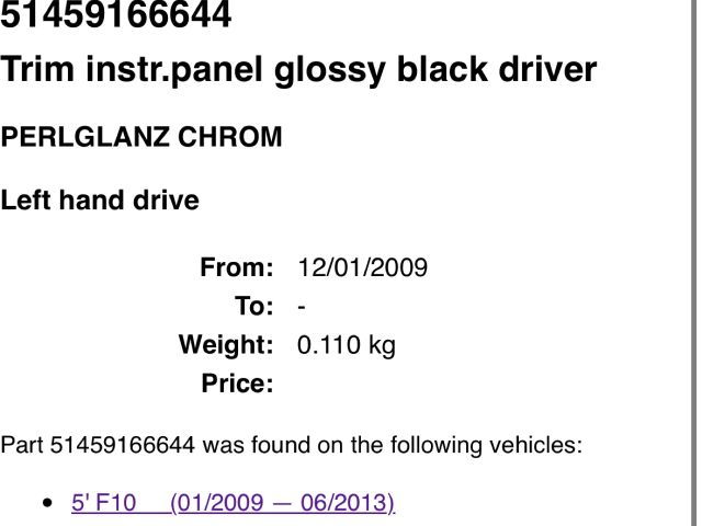 bontott BMW 5 F10 Bal Műszerfal Díszléc