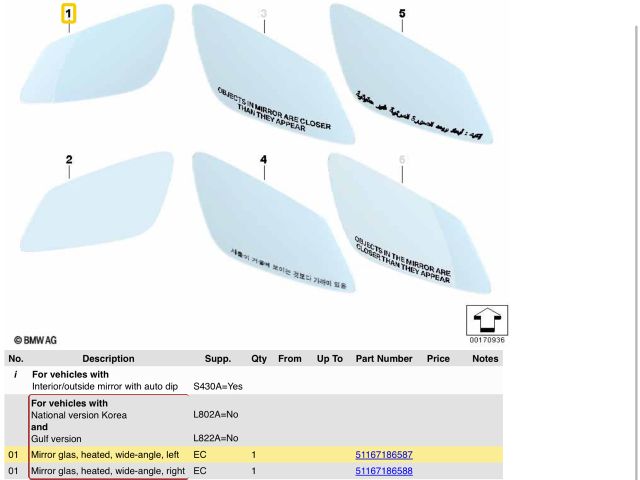 bontott BMW 5 F10 Bal Tükörlap