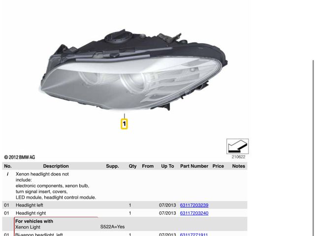 bontott BMW 5 F10 Bal Xenon Fényszóró