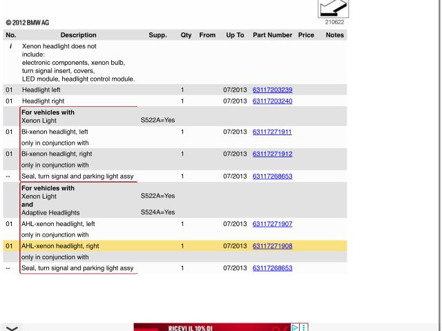 bontott BMW 5 F10 Bal Xenon Fényszóró