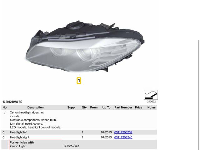bontott BMW 5 F10 Bal Xenon Fényszóró