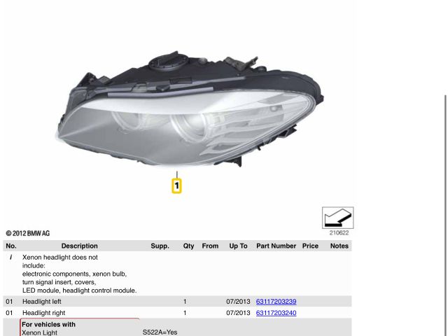 bontott BMW 5 F10 Bal Xenon Fényszóró