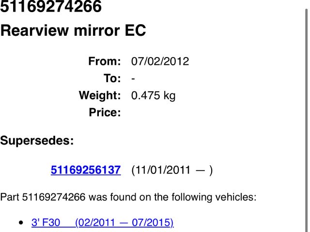 bontott BMW 5 F10 Belső Visszapillantó Tükör