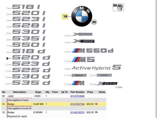 bontott BMW 5 F10 Első Embléma