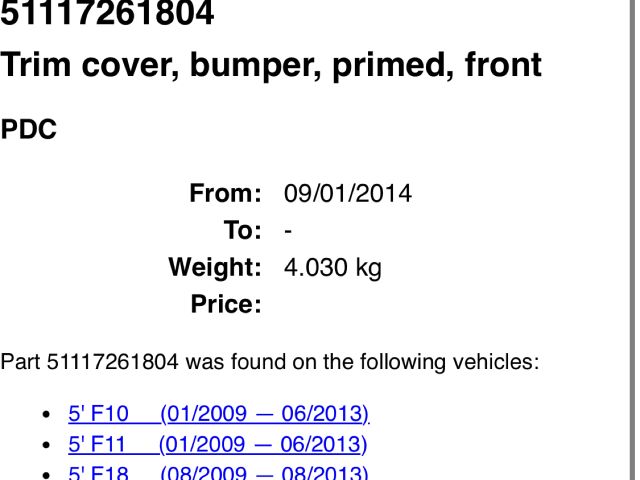 bontott BMW 5 F10 Első Lökhárító (Részeivel)