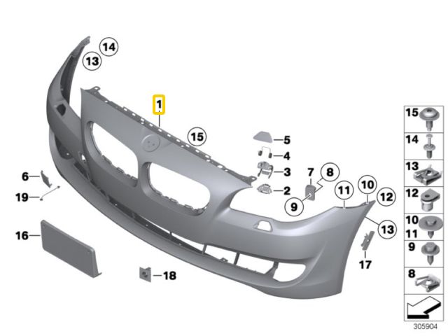 bontott BMW 5 F10 Első Lökhárító (Részeivel)