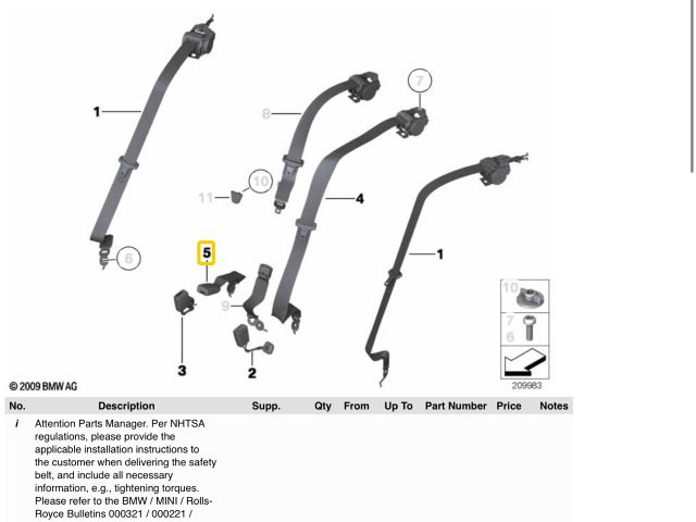 bontott BMW 5 F10 Hátsó középső Biztonsági Öv Csat