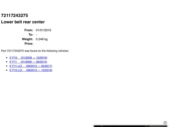 bontott BMW 5 F10 Hátsó középső Biztonsági Öv Csat