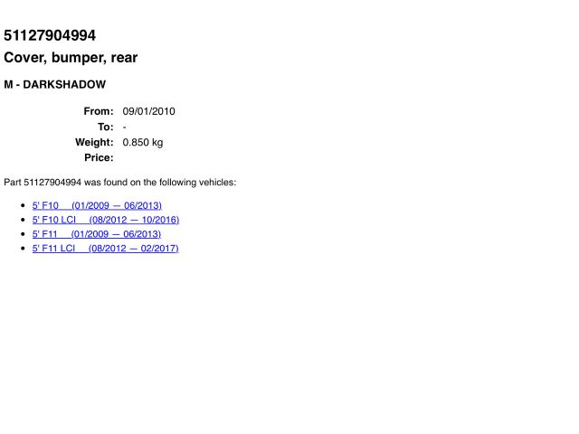 bontott BMW 5 F10 Hátsó Lökhárító Alsó (Műanyag)