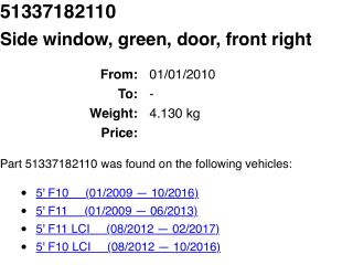 bontott BMW 5 F10 Jobb első Ablak