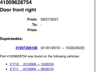 bontott BMW 5 F10 Jobb első Ajtó (Üres lemez)