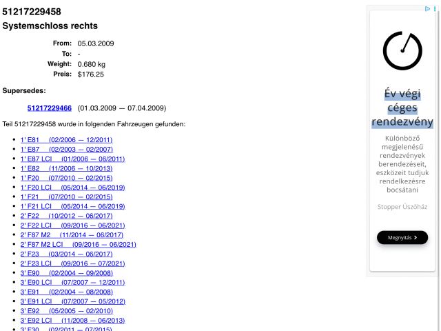 bontott BMW 5 F10 Jobb első Ajtózár