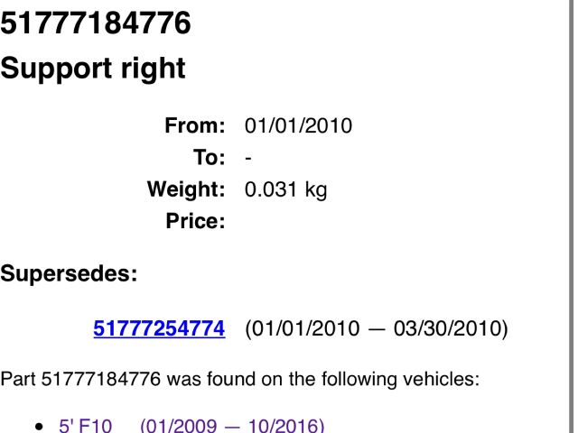 bontott BMW 5 F10 Jobb első Küszöb Tartó