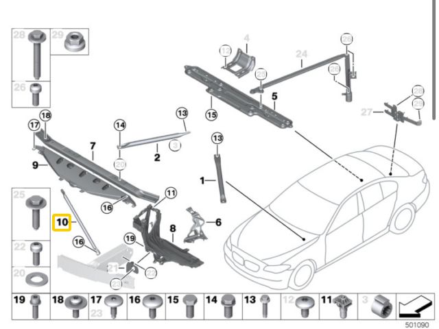 bontott BMW 5 F10 Jobb első Lökhárító Merevítő Tartó (Fém)