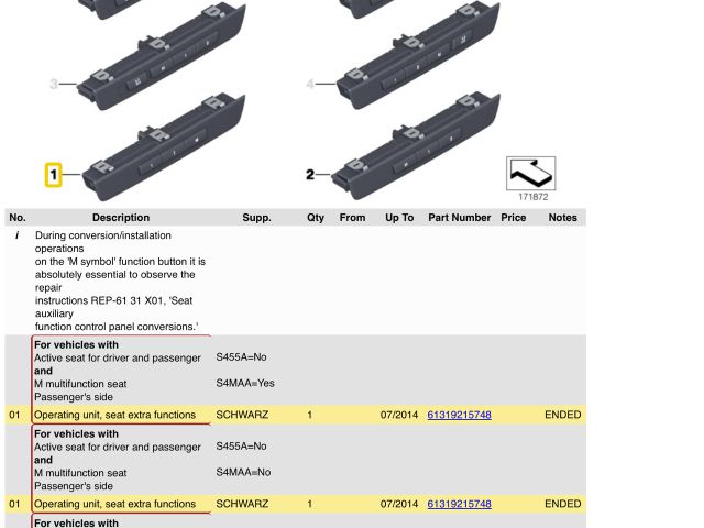 bontott BMW 5 F10 Jobb első Ülésállító Kapcsoló