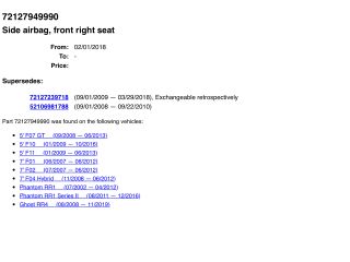 bontott BMW 5 F10 Jobb Függönylégzsák és Oldallégzsák