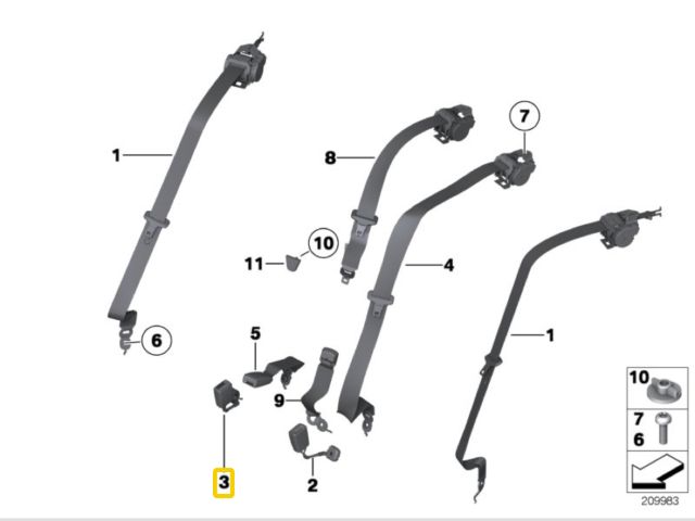 bontott BMW 5 F10 Jobb hátsó Biztonsági Öv Csat