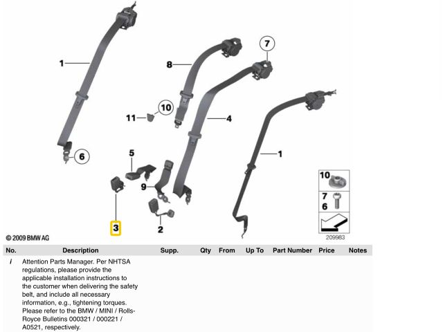 bontott BMW 5 F10 Jobb hátsó Biztonsági Öv Csat
