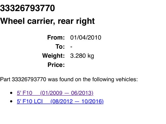 bontott BMW 5 F10 Jobb hátsó Csonkállvány Kerékaggyal