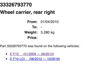 bontott BMW 5 F10 Jobb hátsó Csonkállvány Kerékaggyal