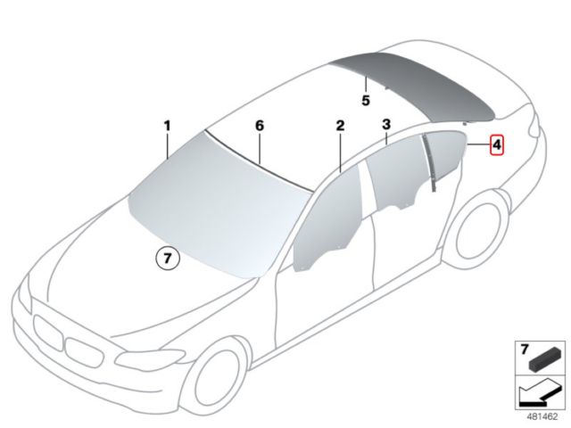 bontott BMW 5 F10 Jobb hátsó Fixüveg (Ajtóban)