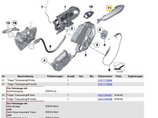 bontott BMW 5 F10 Jobb hátsó Külső Kilincs