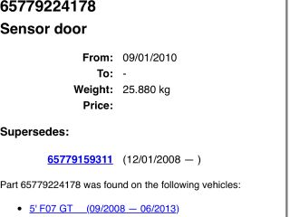 bontott BMW 5 F10 Légzsák Indító Modul Oldallégzsák