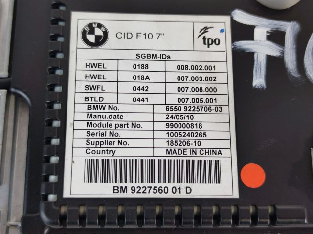 bontott BMW 5 F10 Multifunkciós Kijelző