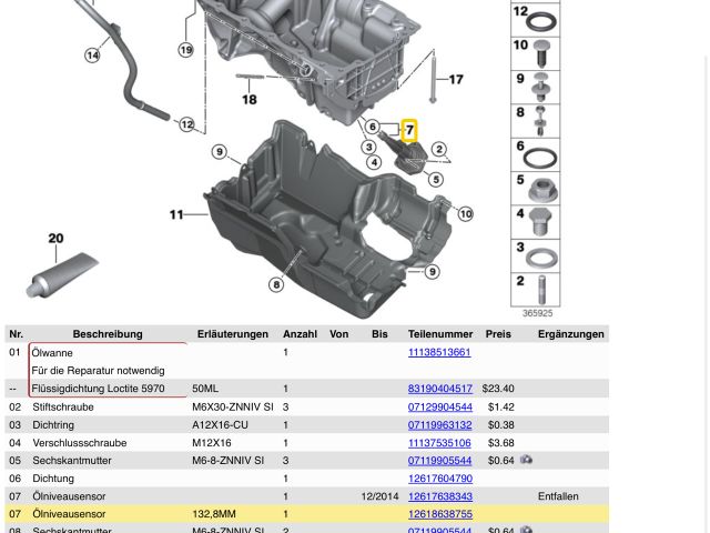 bontott BMW 5 F10 Olajszint Jeladó