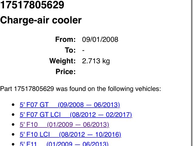 bontott BMW 5 F11 Intercooler