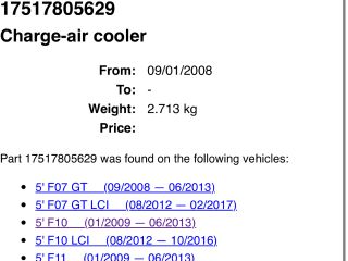 bontott BMW 5 F11 Intercooler